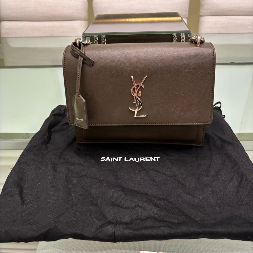 Authentic Saint Laurent Medium Sunset Bag in Olive Green